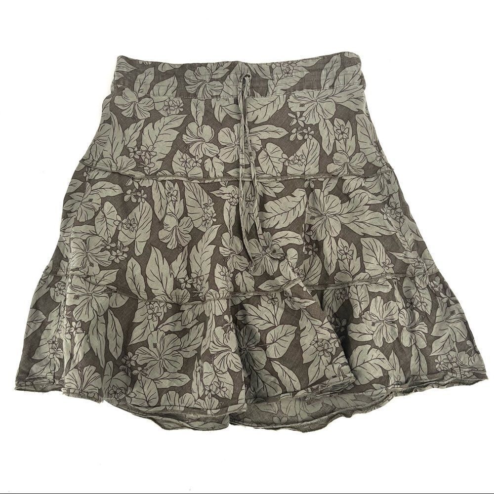 Caslon linen ruffle skirt drawstring‎ XS leaf tiered hem Nordstrom knee length